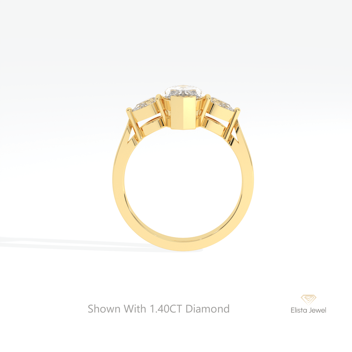 Marquise Cut Three Stone Wedding Lab Grown Diamond Ring in 18K White Gold - Close-up View