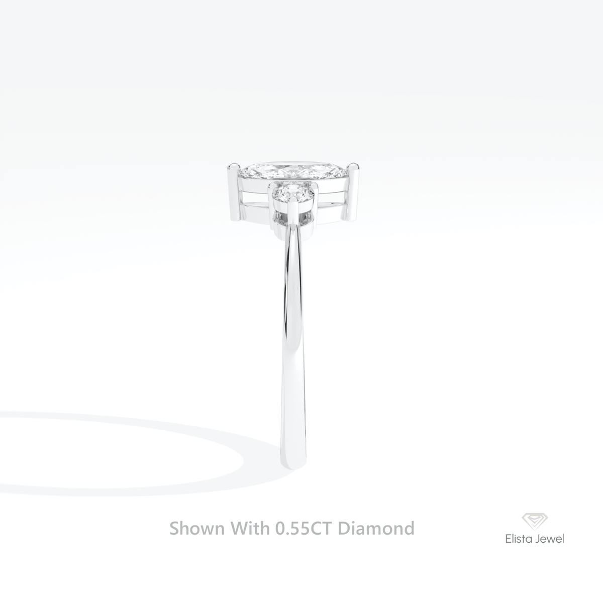 Marquise Cut Three Stone Wedding Lab Grown Diamond Ring in 14K White Gold - Top View