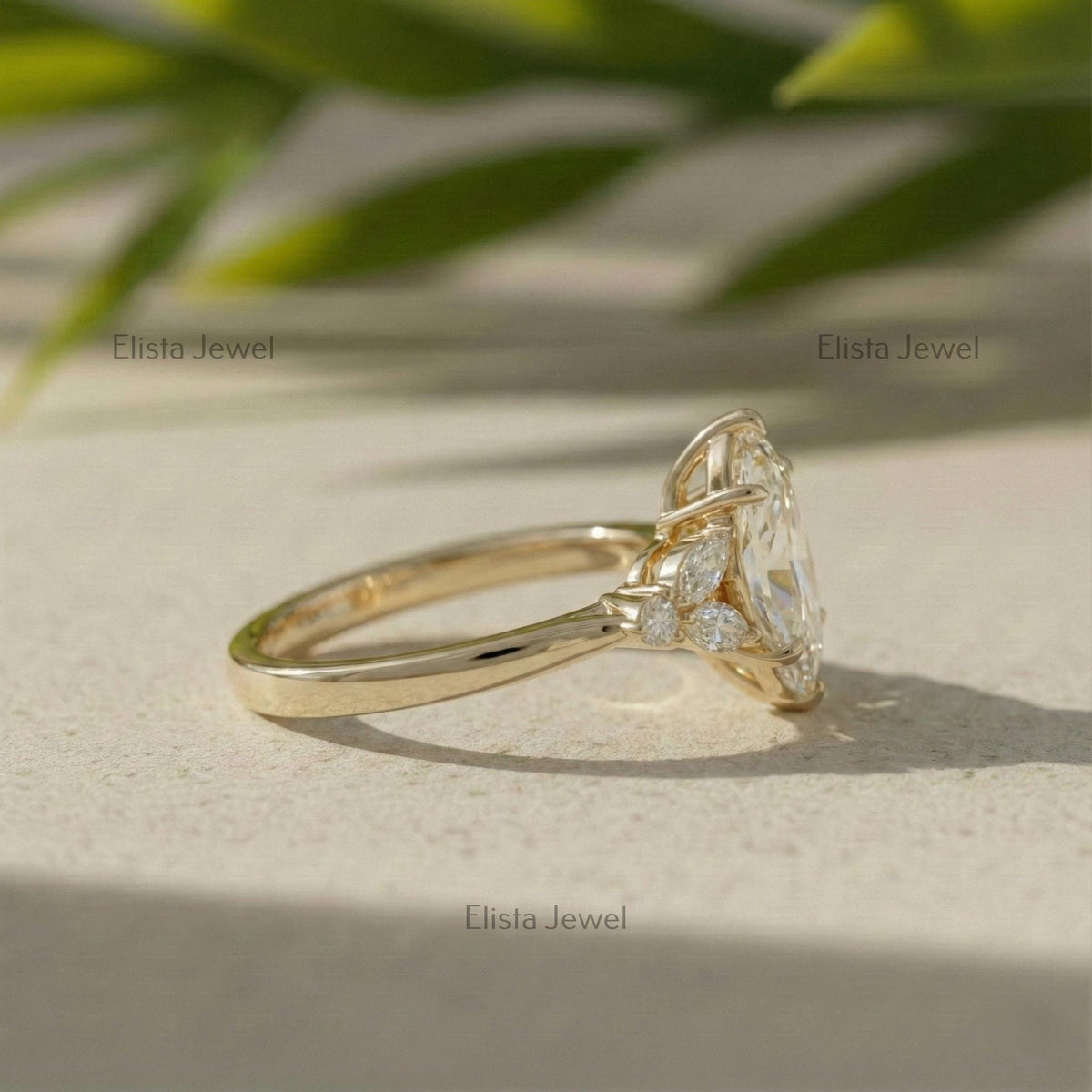 Marquise Diamond Engagement Ring, 2ct Lab-Grown 10K Yellow Gold