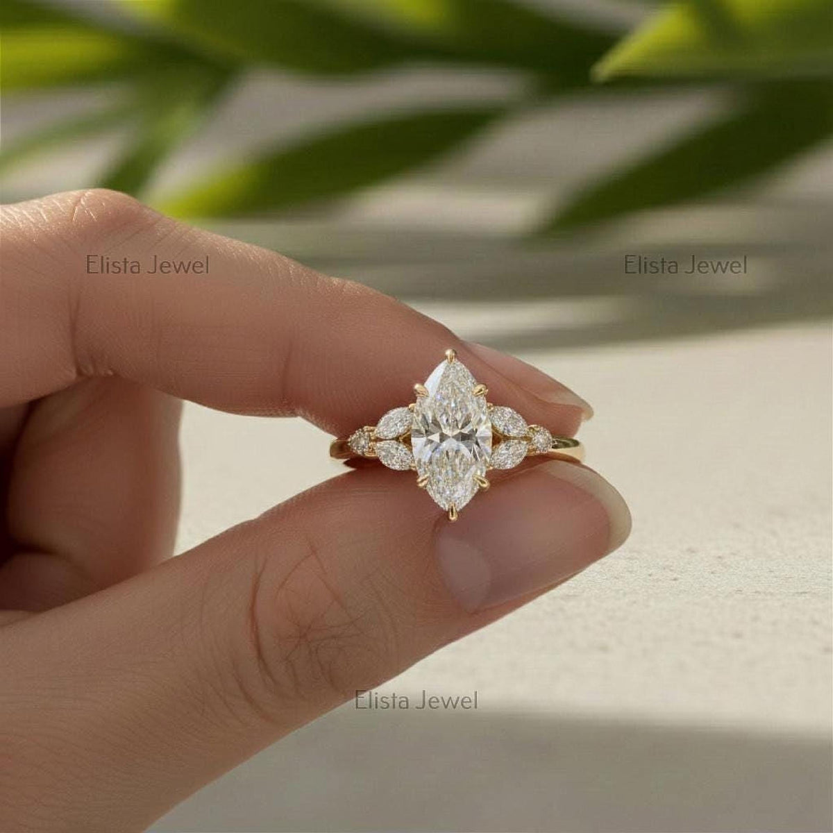Marquise Diamond Engagement Ring, 2ct Lab-Grown 10K Yellow Gold