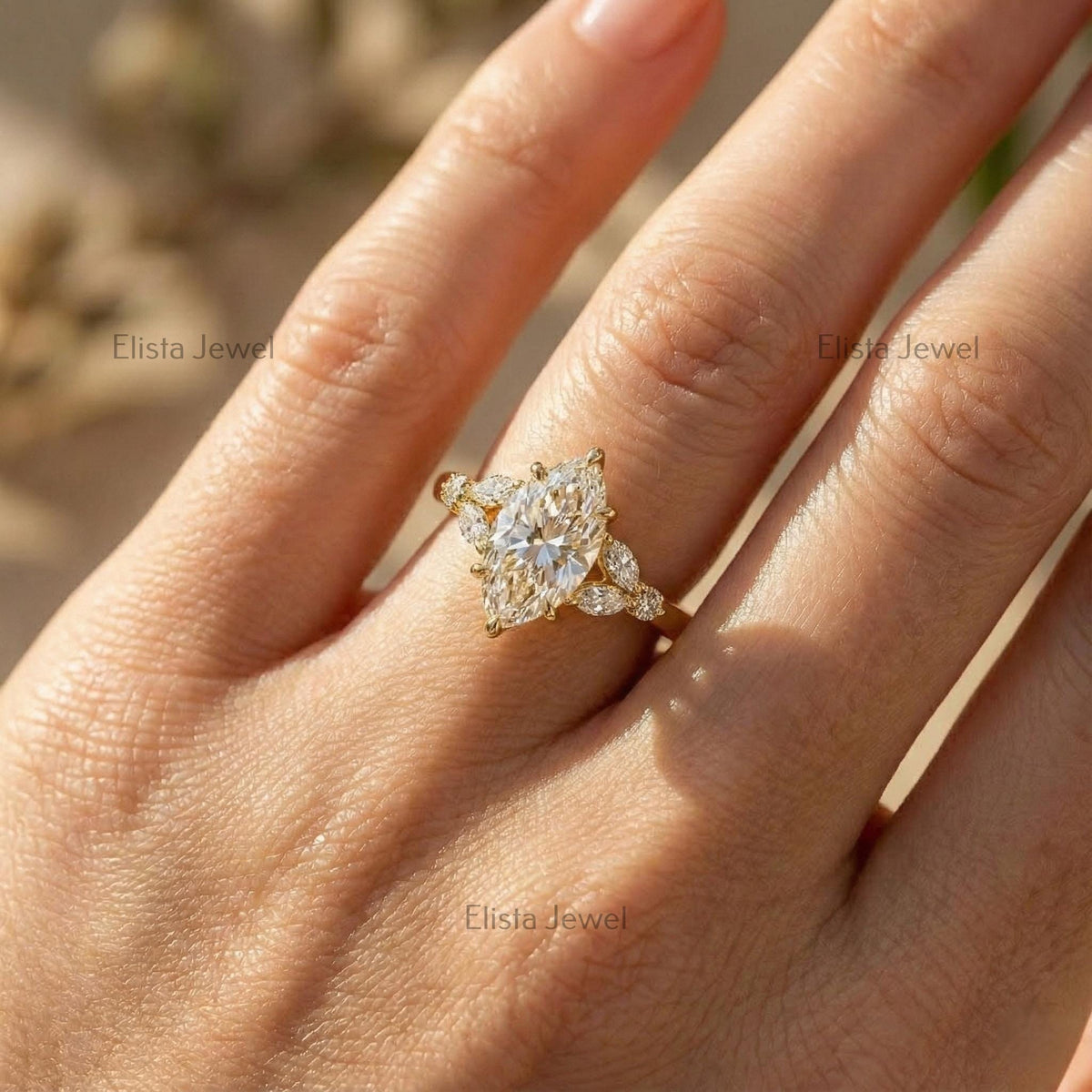 Marquise Diamond Engagement Ring, 2ct Lab-Grown 10K Yellow Gold