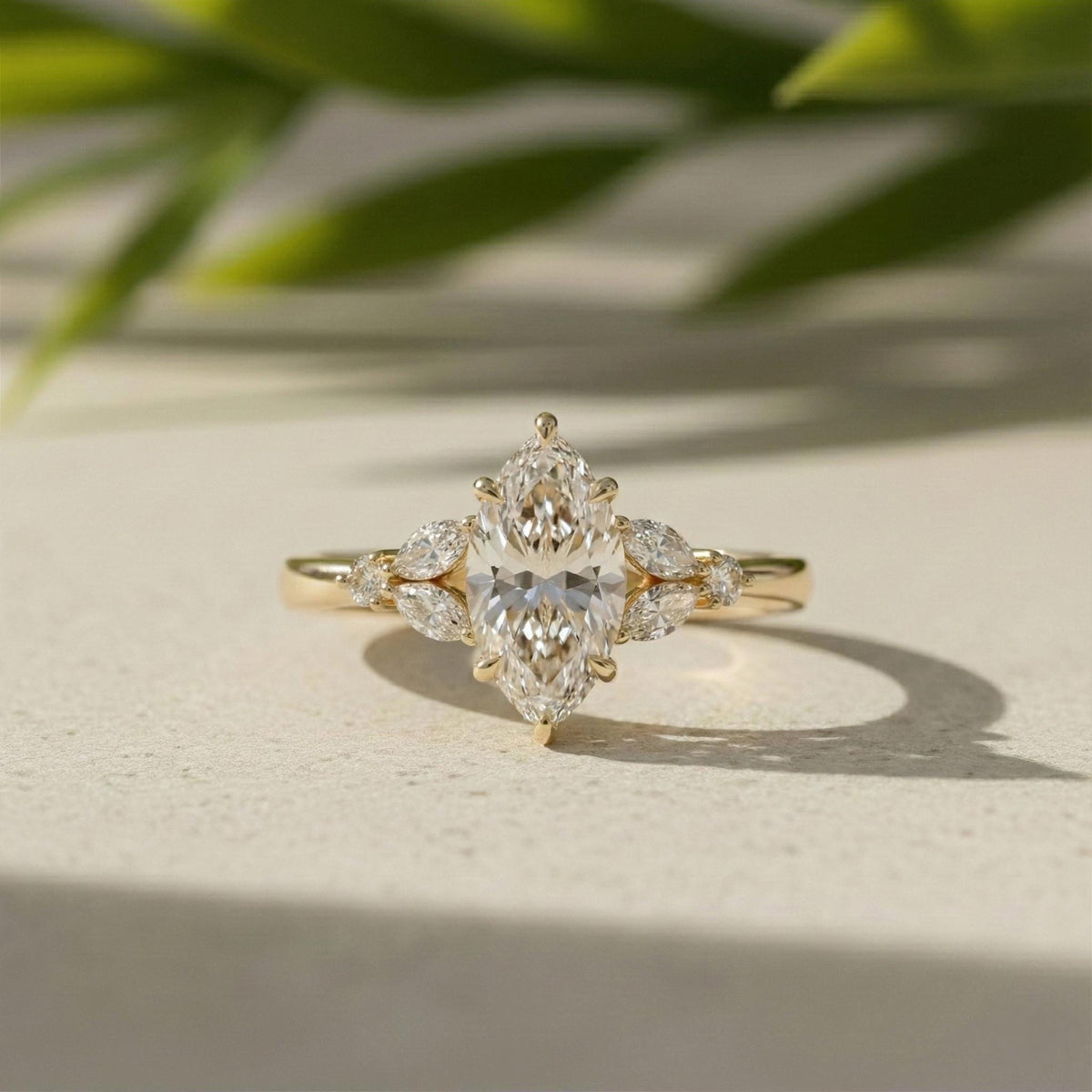 Marquise Diamond Engagement Ring, 2ct Lab-Grown 10K Yellow Gold