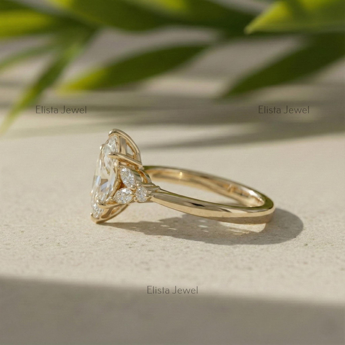 Marquise Diamond Engagement Ring, 2ct Lab-Grown 10K Yellow Gold