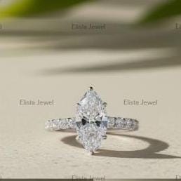 Marquise Lab-Grown Diamond Engagement Ring Pavé Eternity Band Made In 14K Solid White Gold