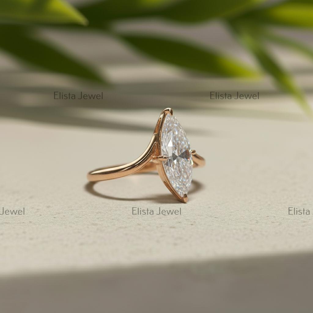 Marquise Lab Grown Diamond Engagement Ring, 14K Yellow Gold Split Shank