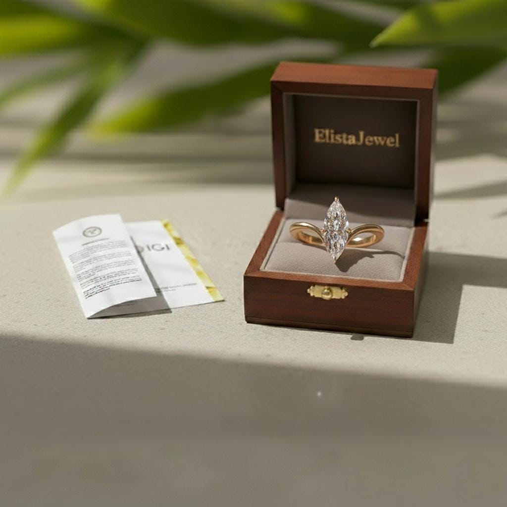 Marquise Lab Grown Diamond Engagement Ring, 14K Yellow Gold Split Shank