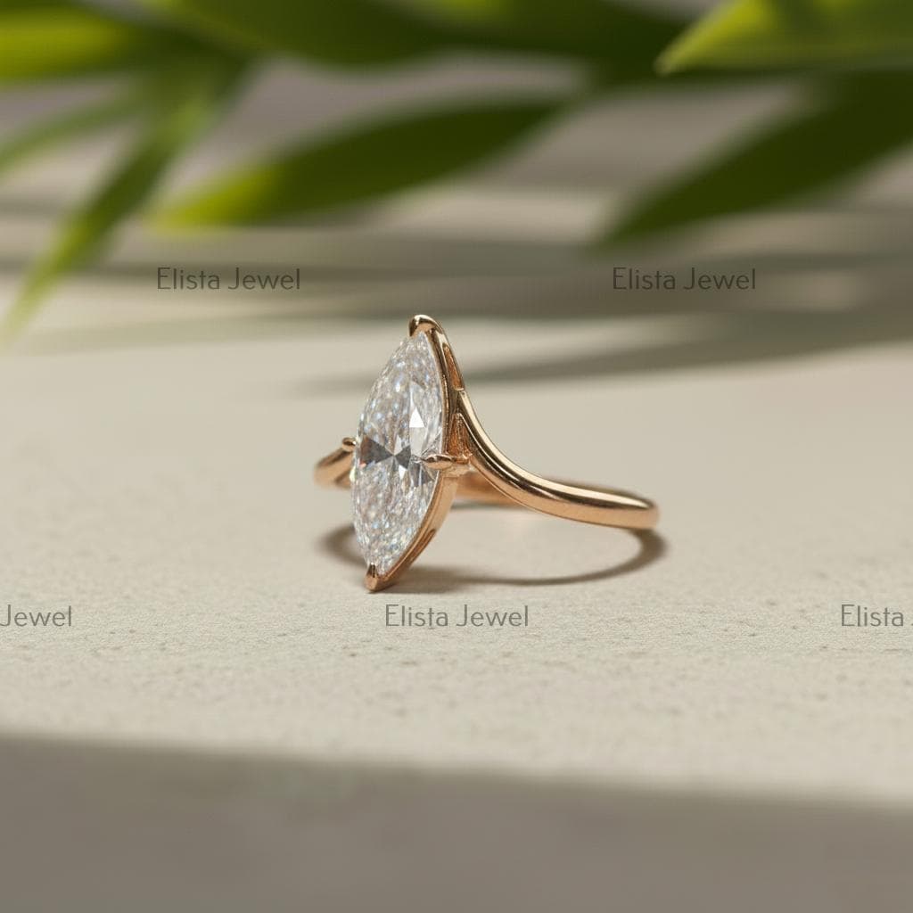 Marquise Lab Grown Diamond Engagement Ring, 14K Yellow Gold Split Shank