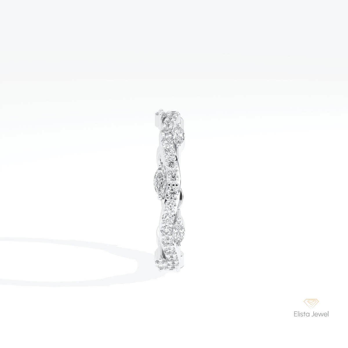 Marquise & Round Cut Full Eternity Lab Grown Diamond Band in 18K Yellow Gold - Perspective View