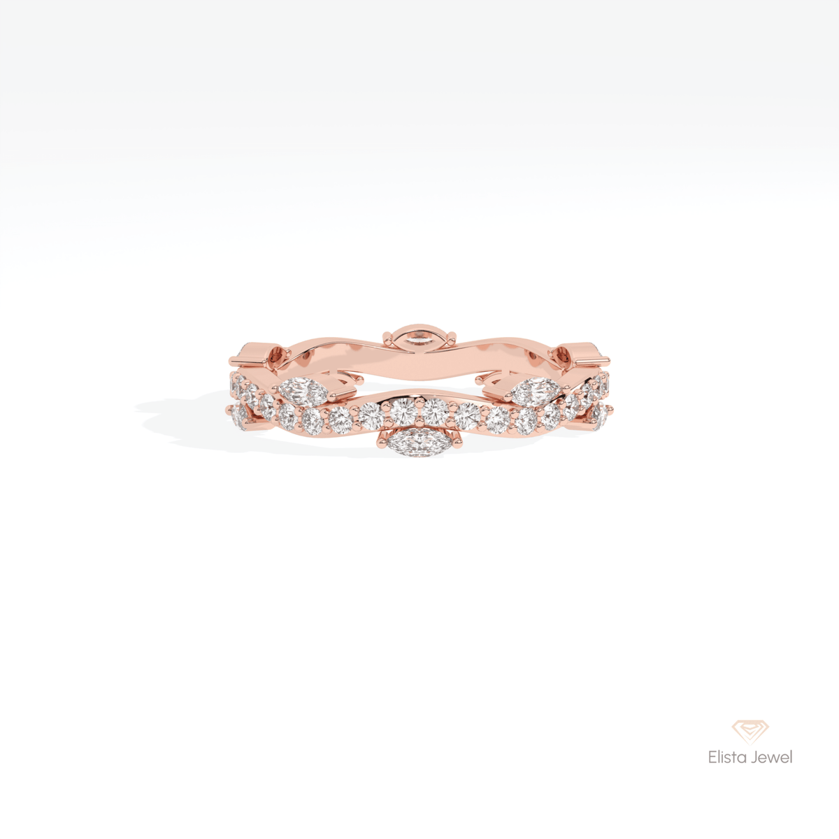 Marquise & Round Cut Full Eternity Lab Grown Diamond Band in 10K White Gold - Front View