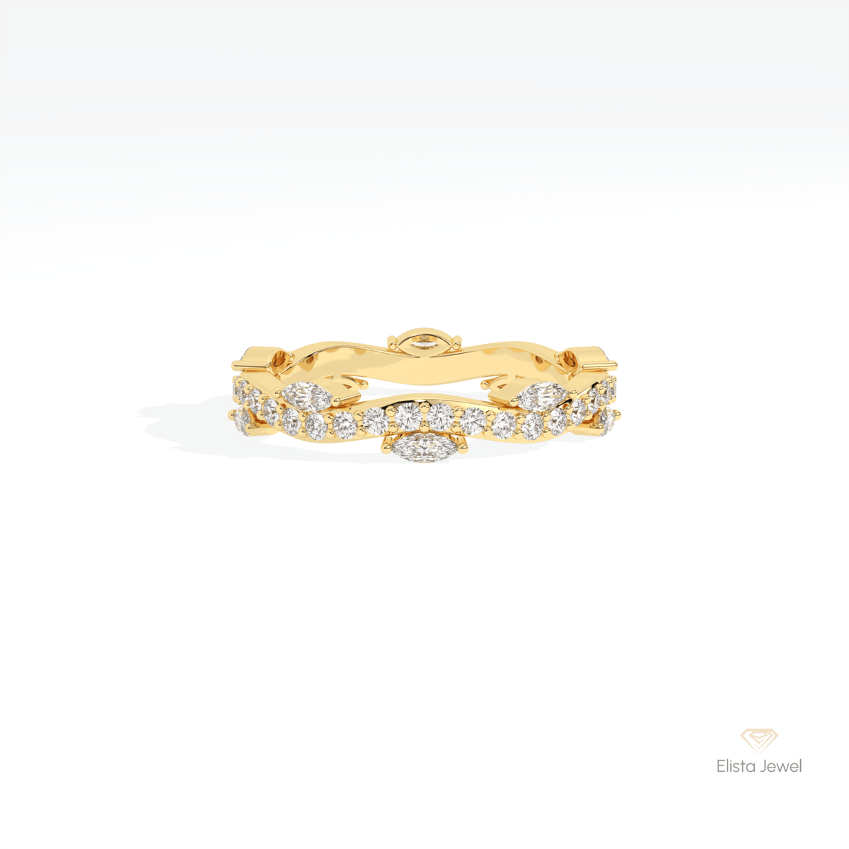 Marquise & Round Cut Full Eternity Lab Grown Diamond Band in 18K Rose Gold - Ring on Hand View