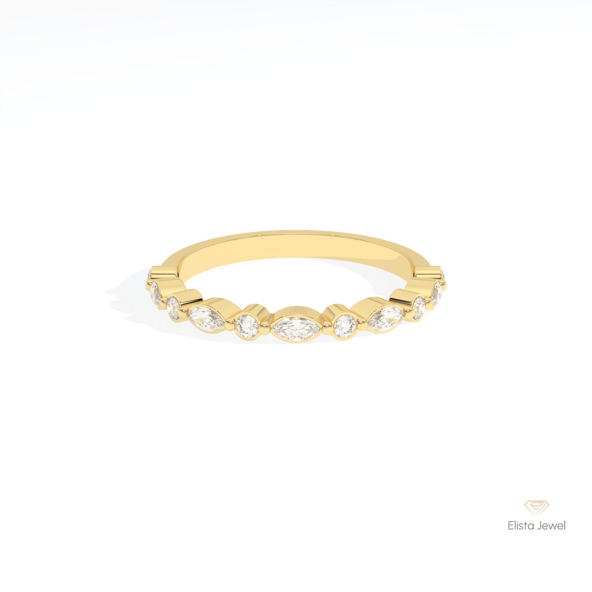 Marquise & Round Cut Half Eternity Lab Grown Diamond Band in 18K Rose Gold - Ring on Hand View