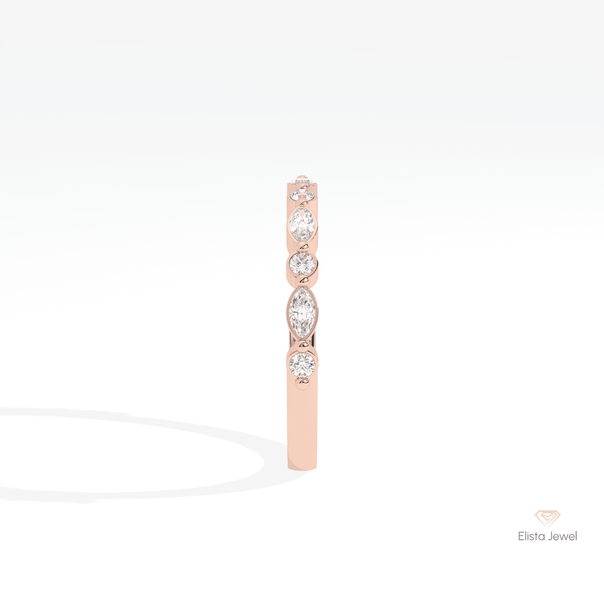 Marquise & Round Cut Half Eternity Lab Grown Diamond Band in 14K White Gold - Top View