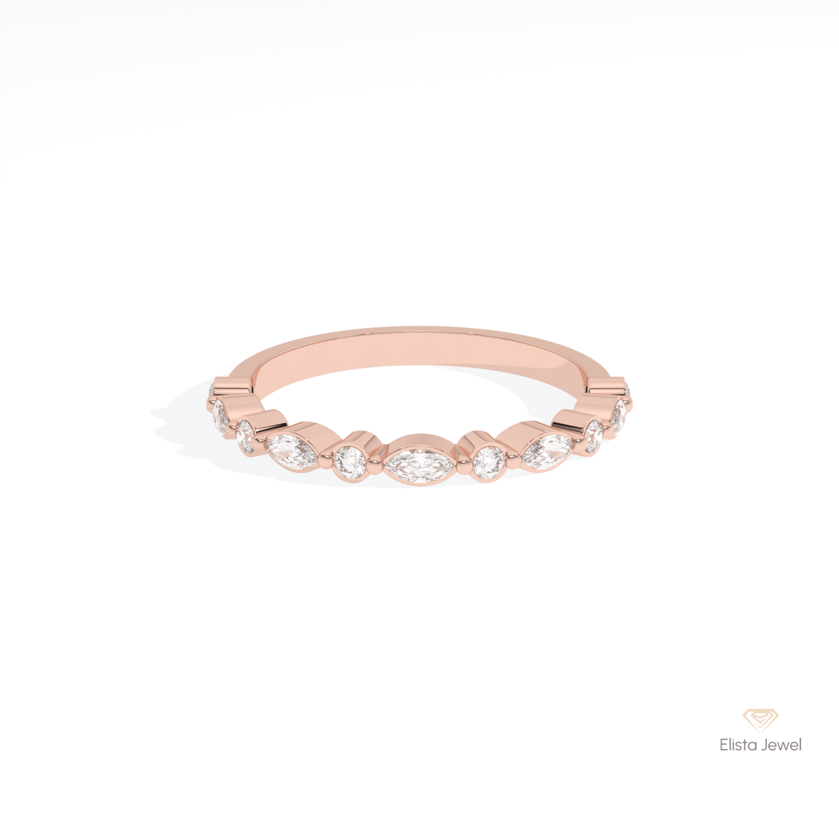Marquise & Round Cut Half Eternity Lab Grown Diamond Band in 10K White Gold - Front View