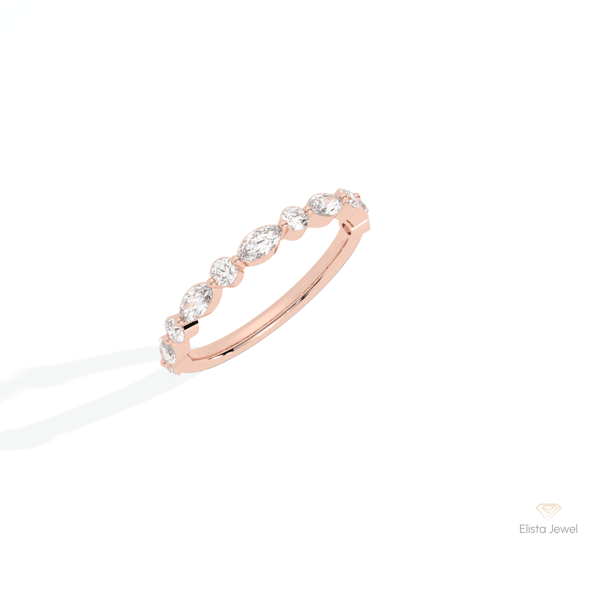 Marquise & Round Cut Half Eternity Lab Grown Diamond Band in 10K Yellow Gold - Side View