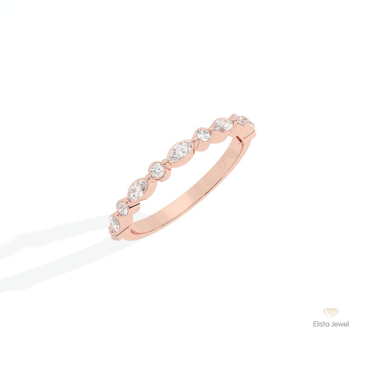 Marquise & Round Cut Half Eternity Lab Grown Diamond Band in 10K Yellow Gold - Side View