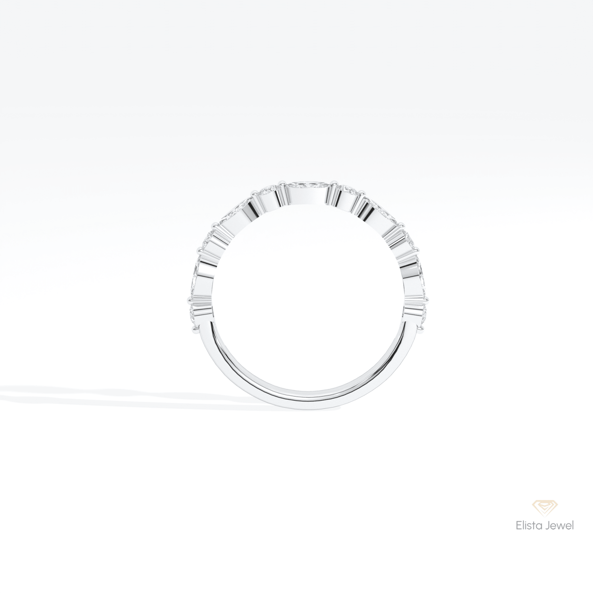 Marquise & Round Cut Half Eternity Lab Grown Diamond Band in 18K White Gold - Close-up View