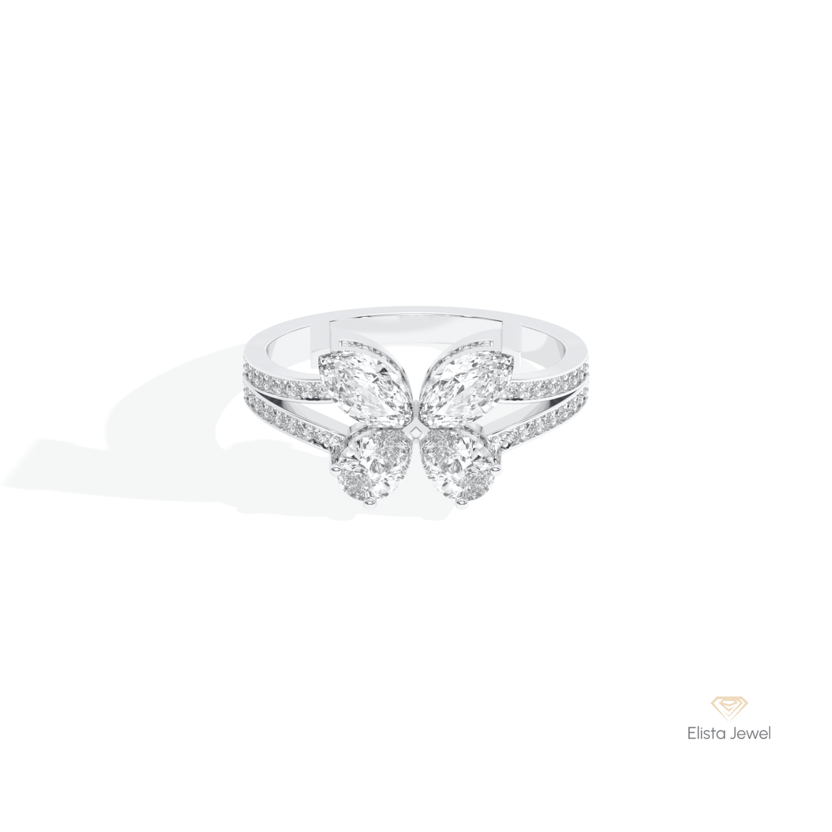 Marquise, Round & Pear Cut Wedding Lab Grown Diamond Ring in 14K Yellow Gold - Detail View