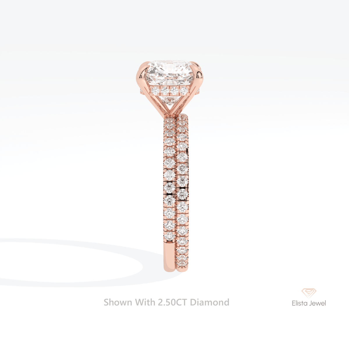 Matching Lab Grown Diamond Band With Cushion Cut Lab Grown Diamond Ring Set in 14K White Gold - Top View