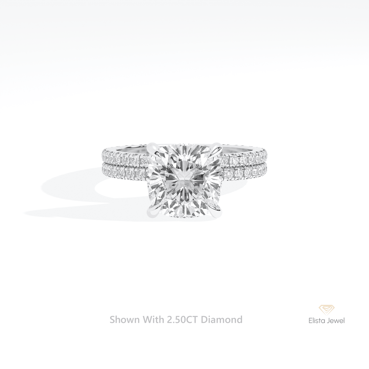 Matching Lab Grown Diamond Band With Cushion Cut Lab Grown Diamond Ring Set in 14K Yellow Gold - Detail View