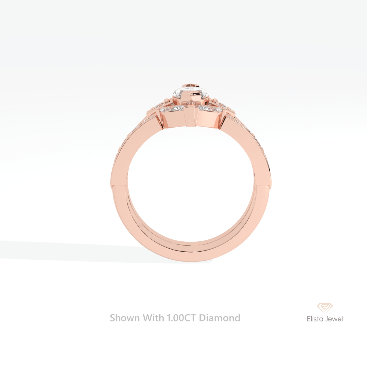 Matching Lab Grown Diamond Band With Marquise Cut Three Stone Lab Grown Diamond Ring Set - Alternative View