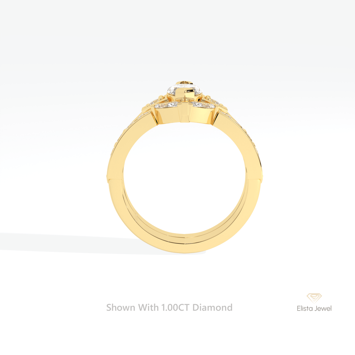 Matching Lab Grown Diamond Band With Marquise Cut Three Stone Lab Grown Diamond Ring Set in 10K Rose Gold - Angled View