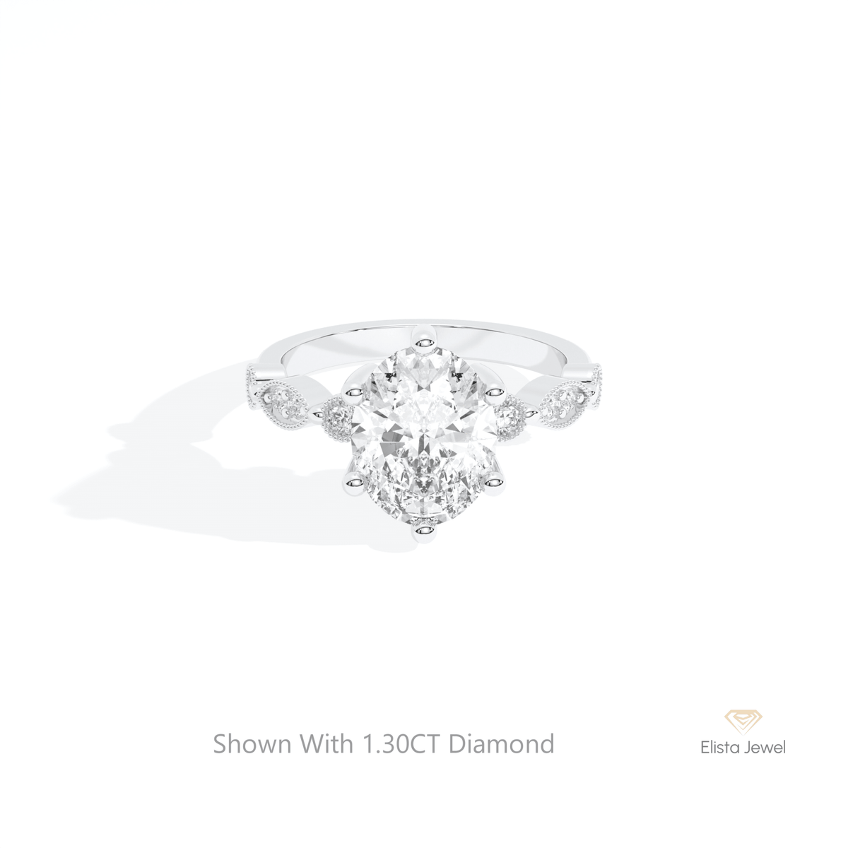 Oval Cut Accent Engagement Lab Grown Diamond Ring in 14K Yellow Gold - Detail View