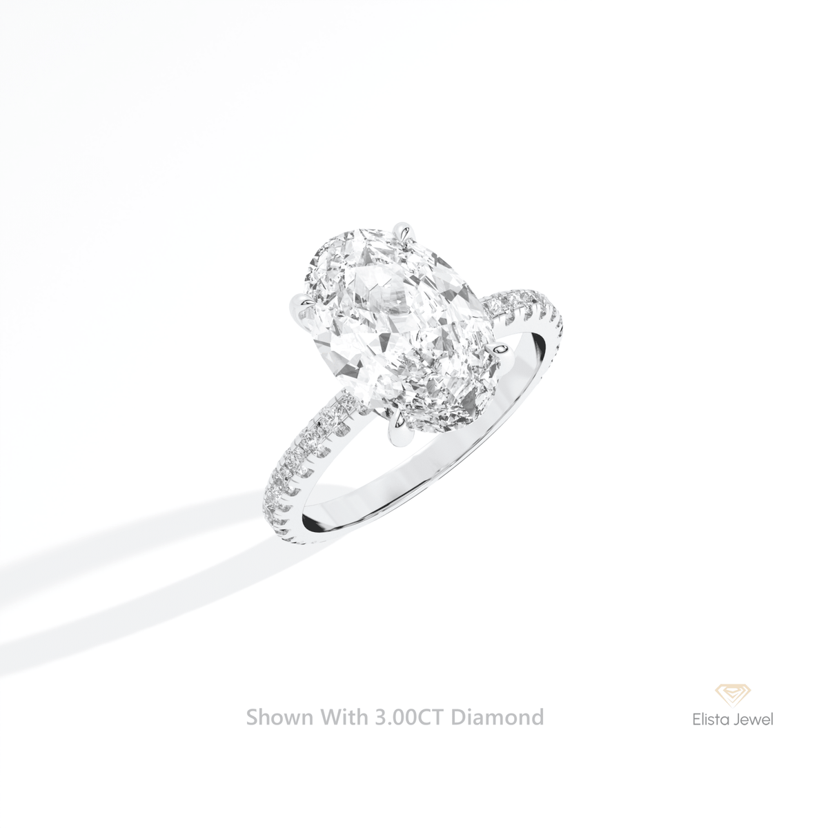 Oval Cut Accent Engagement Lab Grown Diamond Ring in 14K Rose Gold - Profile View