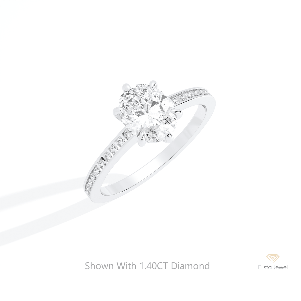 Oval Cut Accent Engagement Lab Grown Diamond Ring in 10K Yellow Gold - Side View