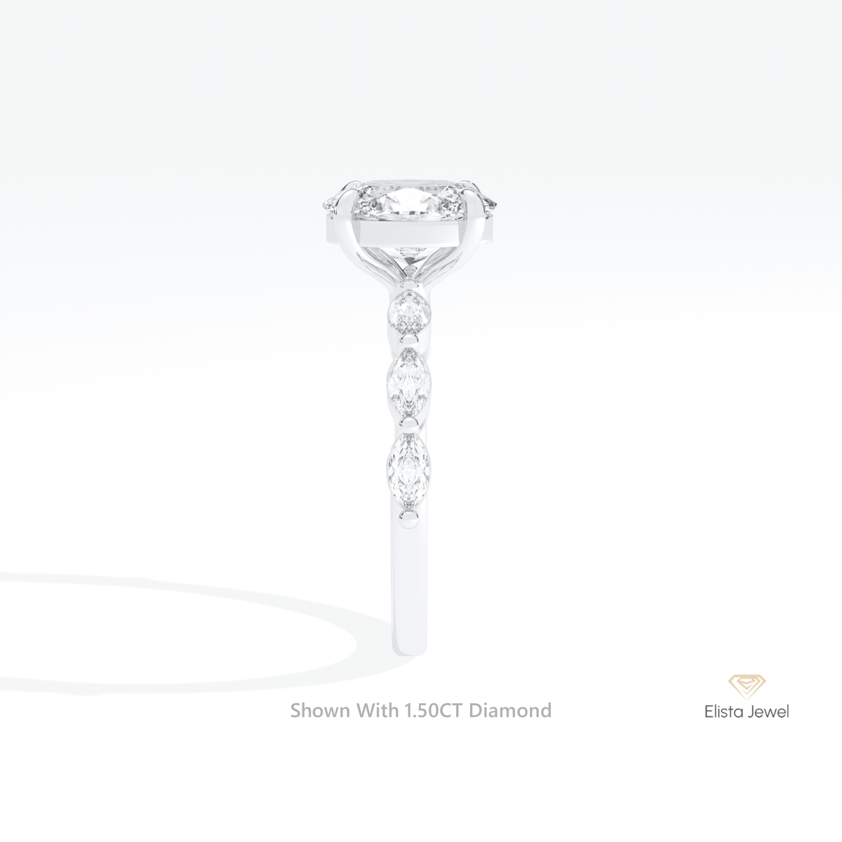 Oval Cut Accent Engagement Lab Grown Diamond Ring in 18K Yellow Gold - Perspective View