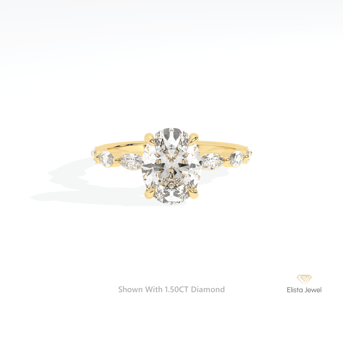 Oval Cut Accent Engagement Lab Grown Diamond Ring in 10K White Gold - Front View