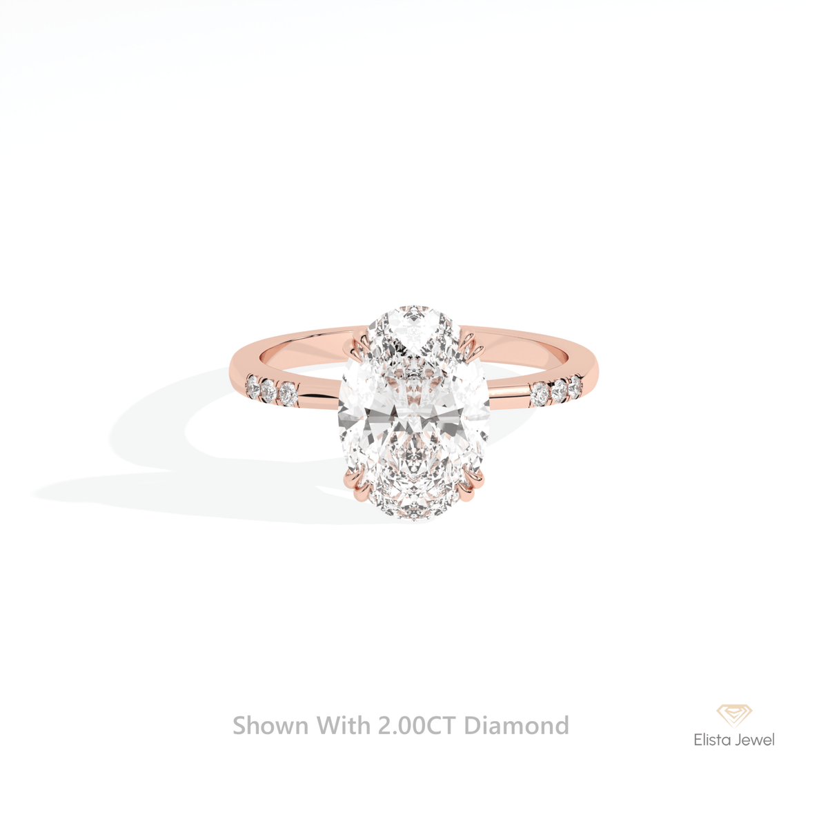Oval Cut Accent Engagement Lab Grown Diamond Ring in 18K Rose Gold - Ring on Hand View