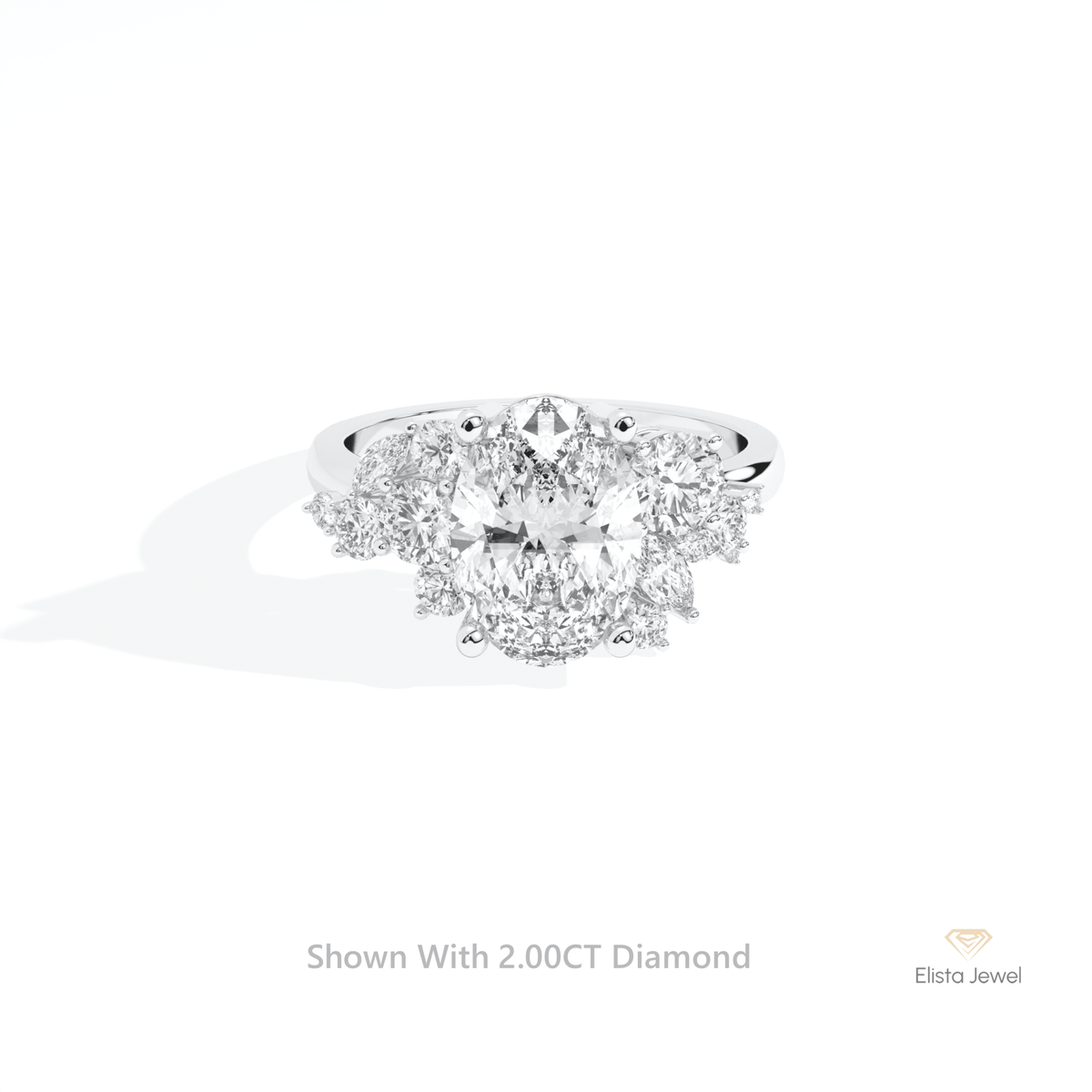 Oval Cut Accent Engagement Lab Grown Diamond Ring in 14K Yellow Gold - Detail View
