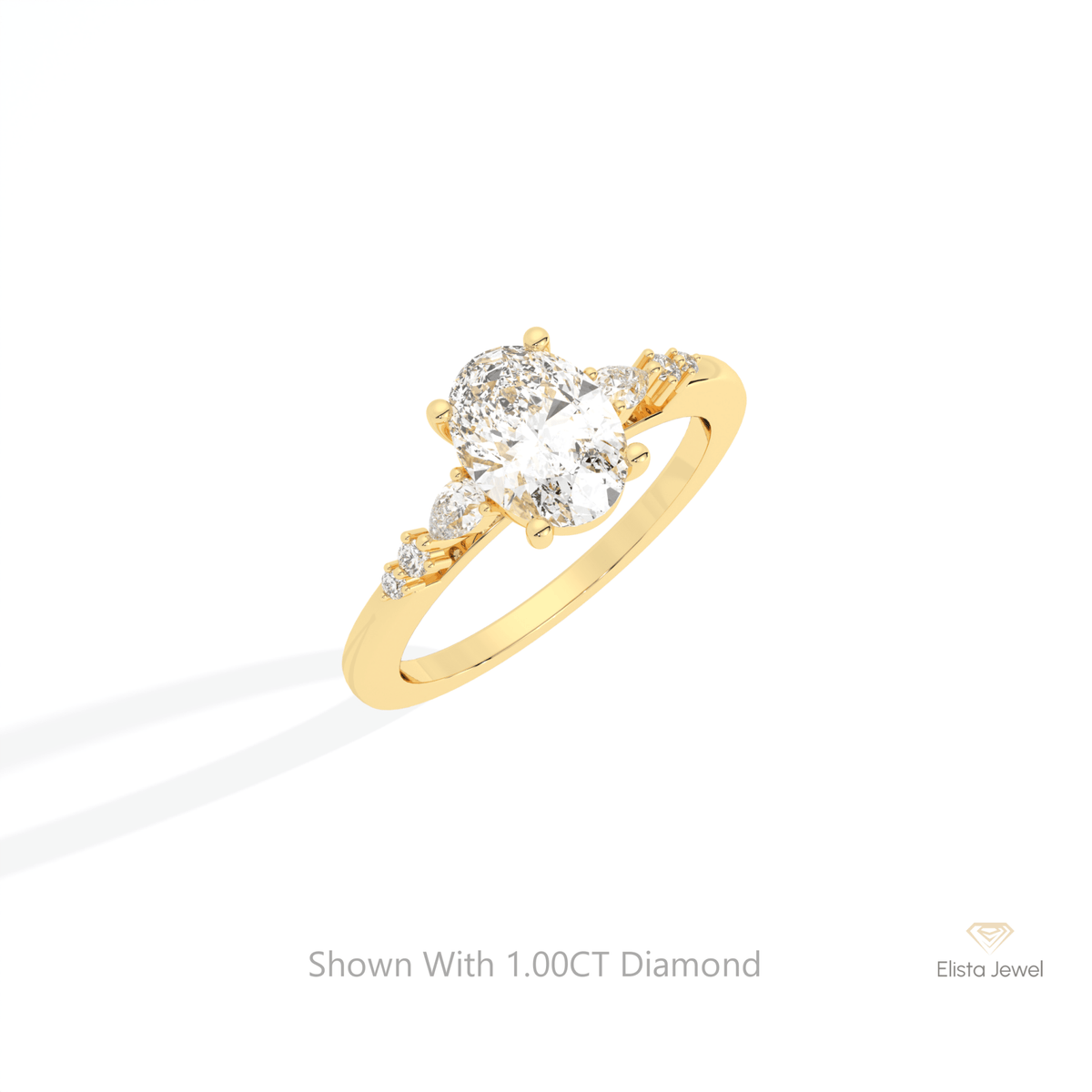 Oval Cut Accent Engagement Lab Grown Diamond Ring in 10K Yellow Gold - Side View