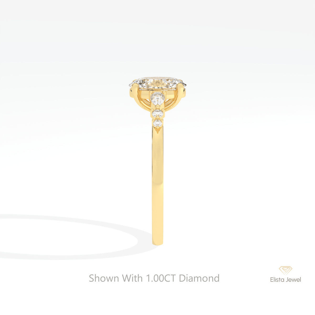 Oval Cut Accent Engagement Lab Grown Diamond Ring in 14K White Gold - Top View