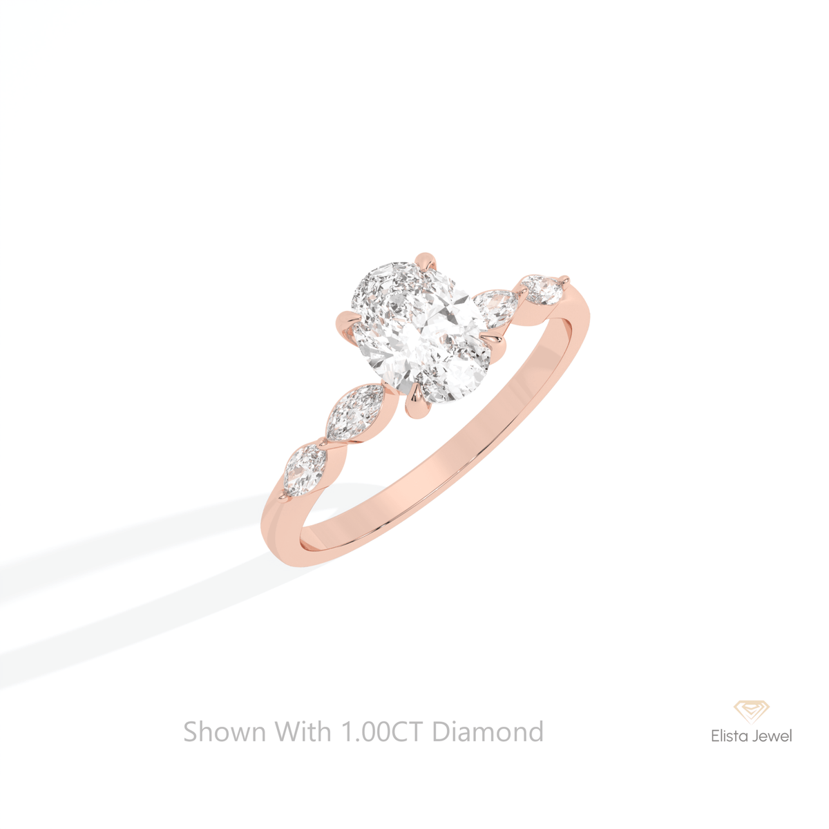Oval Cut Accent Engagement Lab Grown Diamond Ring in 14K Rose Gold - Profile View