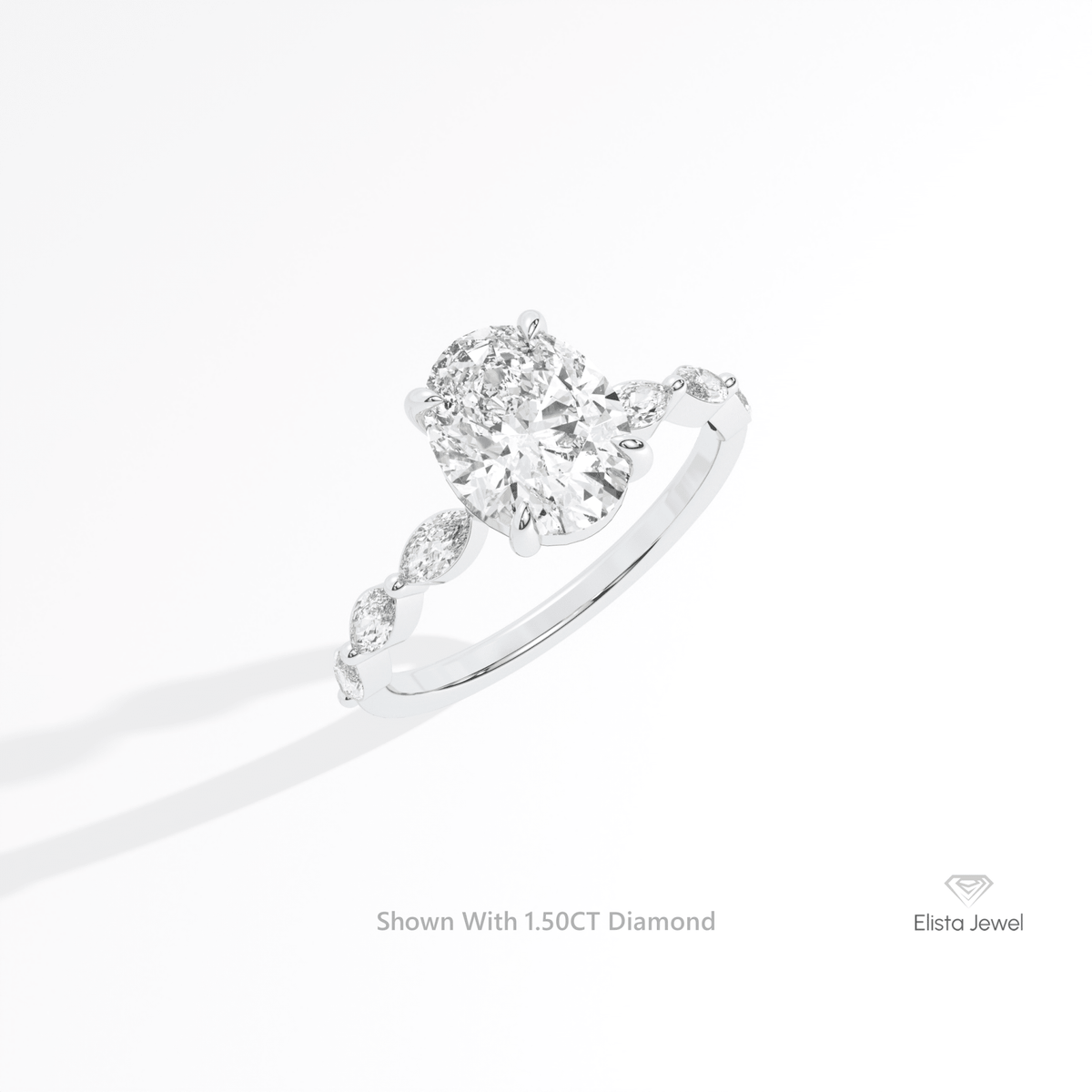 Oval Cut Accent Engagement Lab Grown Diamond Ring in 14K Rose Gold - Profile View