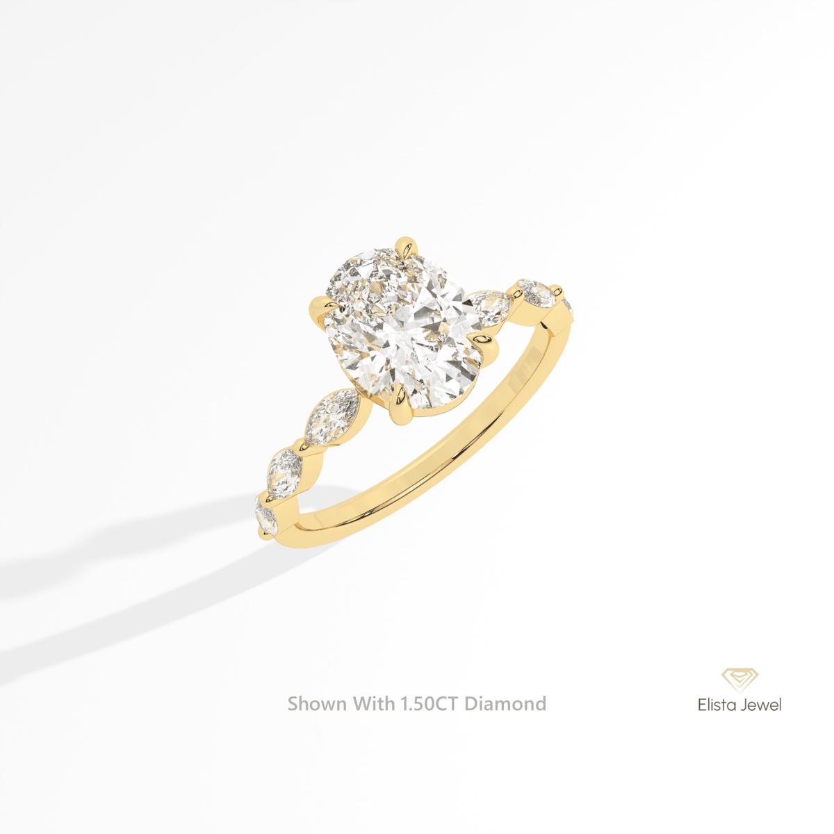 Oval Cut Accent Engagement Lab Grown Diamond Ring in 10K Yellow Gold - Side View