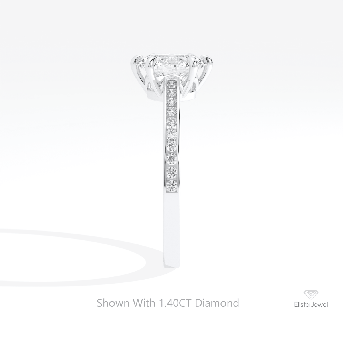 Oval Cut Accent Engagement Lab Grown Diamond Ring in 14K White Gold - Top View