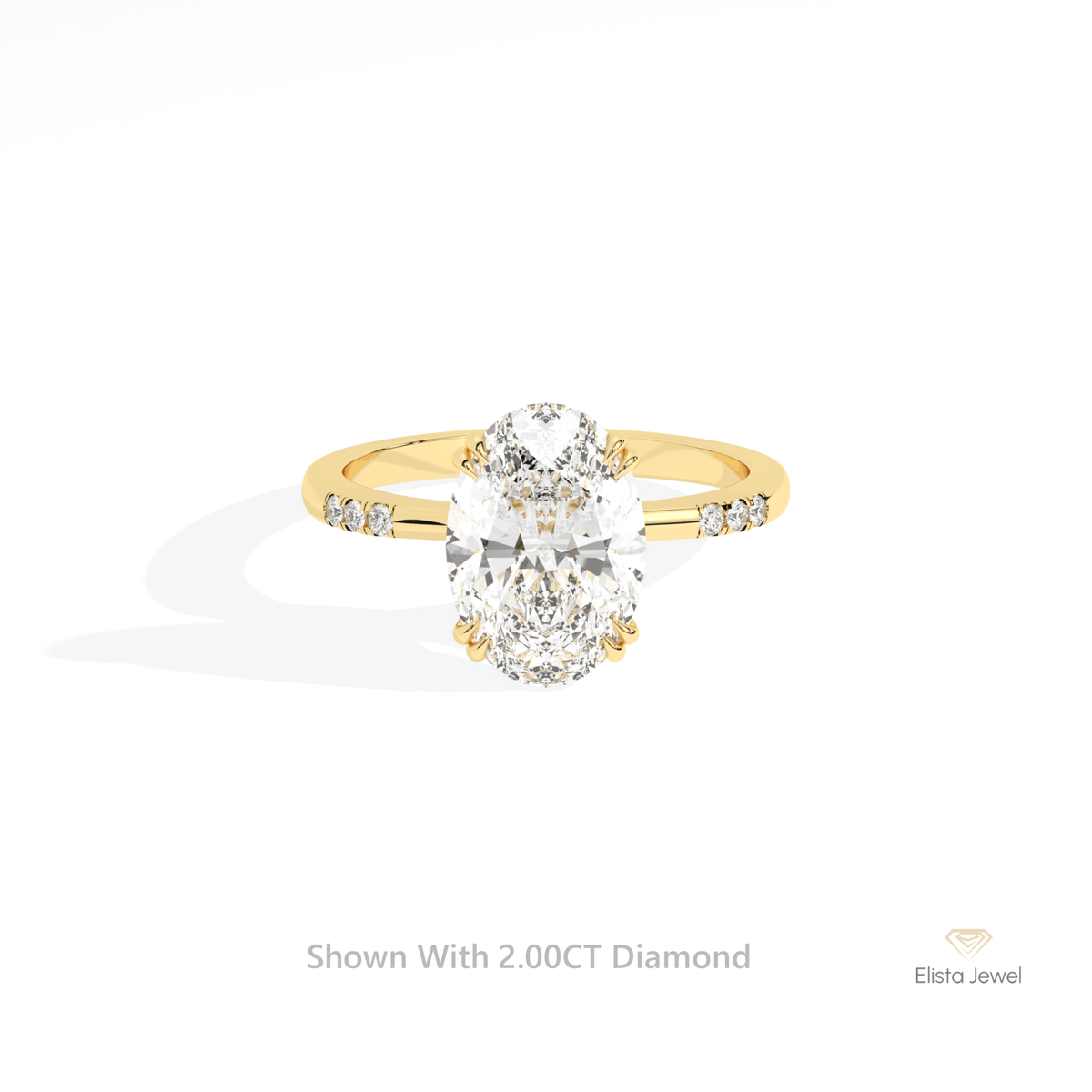 Oval Cut Accent Engagement Lab Grown Diamond Ring in 10K White Gold - Front View