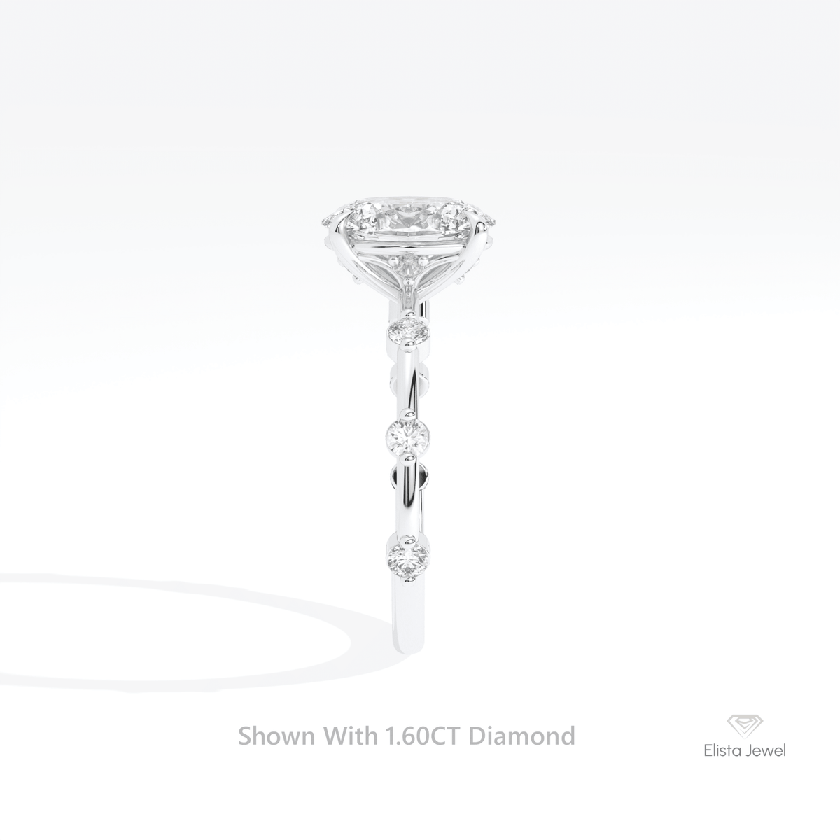 Oval Cut Accent Engagement Lab Grown Diamond Ring in 14K White Gold - Top View