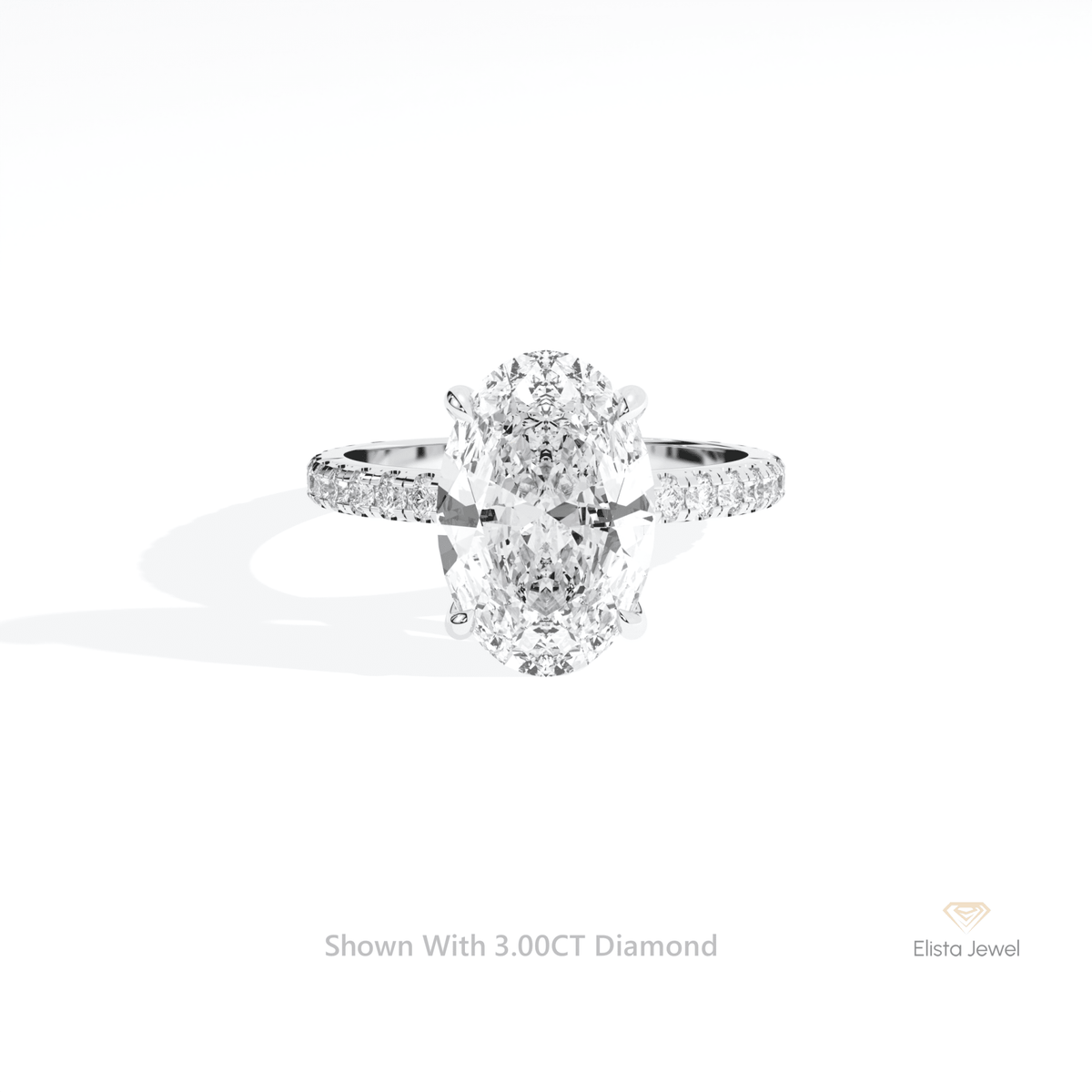 Oval Cut Accent Engagement Lab Grown Diamond Ring in 14K Yellow Gold - Detail View
