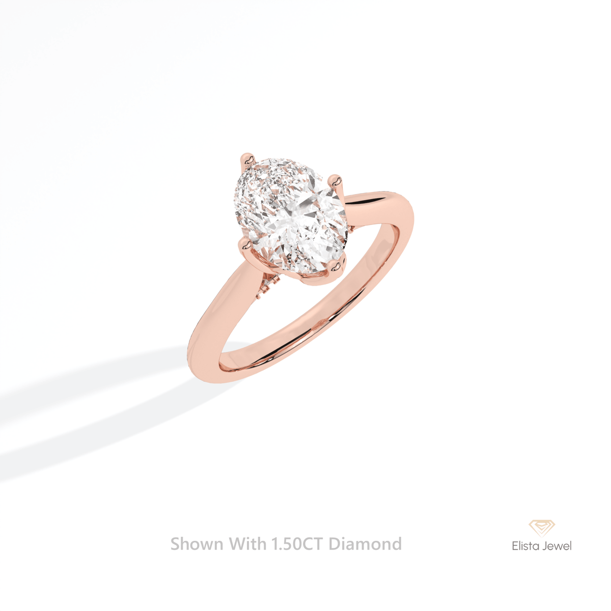 Oval Cut Accent Engagement Lab Grown Diamond Ring in 14K Rose Gold - Profile View