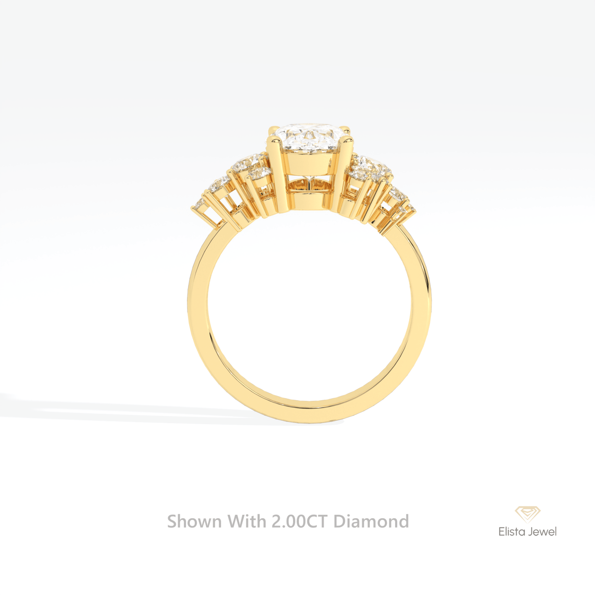 Oval Cut Accent Engagement Lab Grown Diamond Ring in 10K White Gold - Angled View