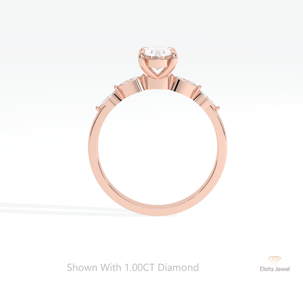 Oval Cut Accent Engagement Lab Grown Diamond Ring in 18K White Gold - Close-up View