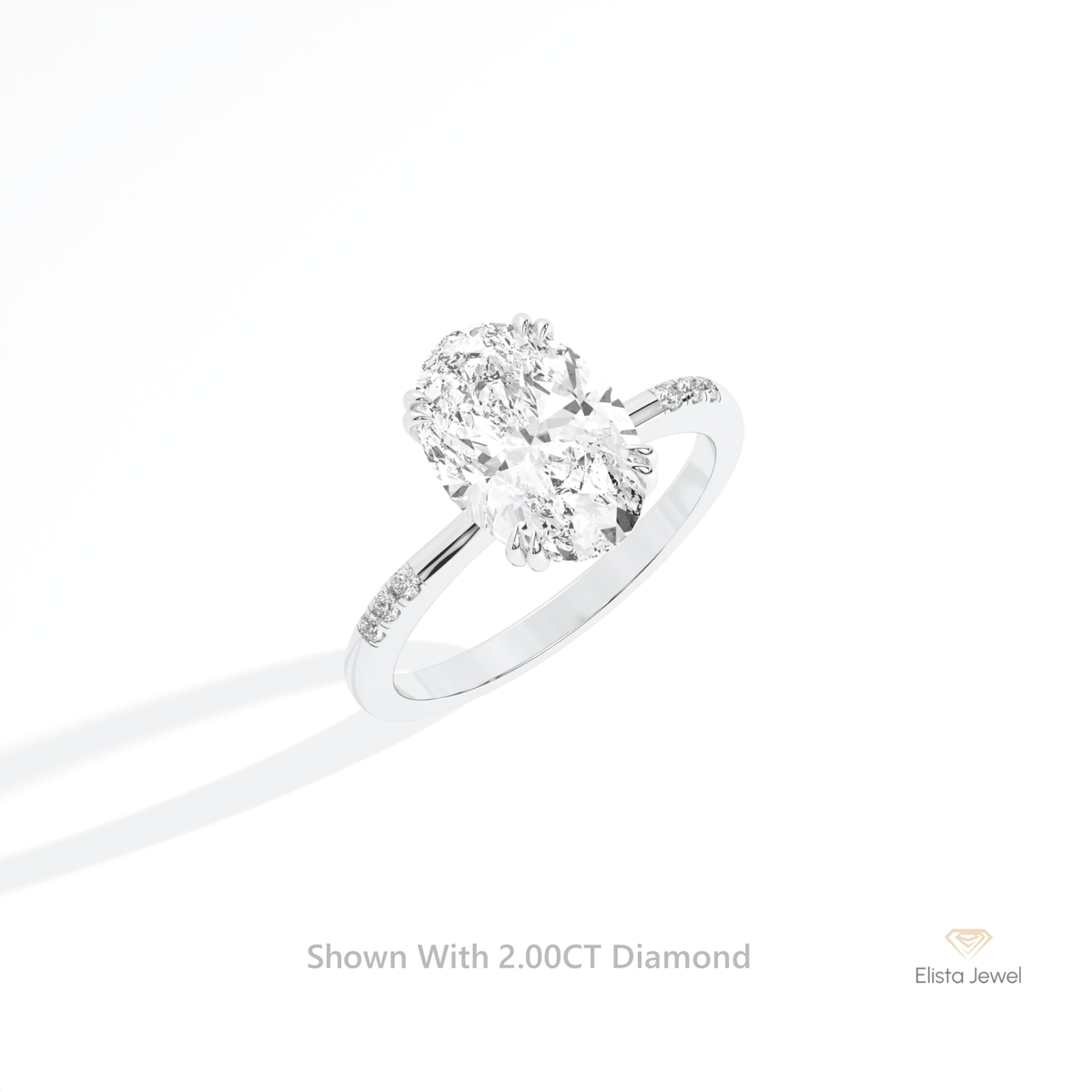 Oval Cut Accent Engagement Lab Grown Diamond Ring in 14K Rose Gold - Profile View