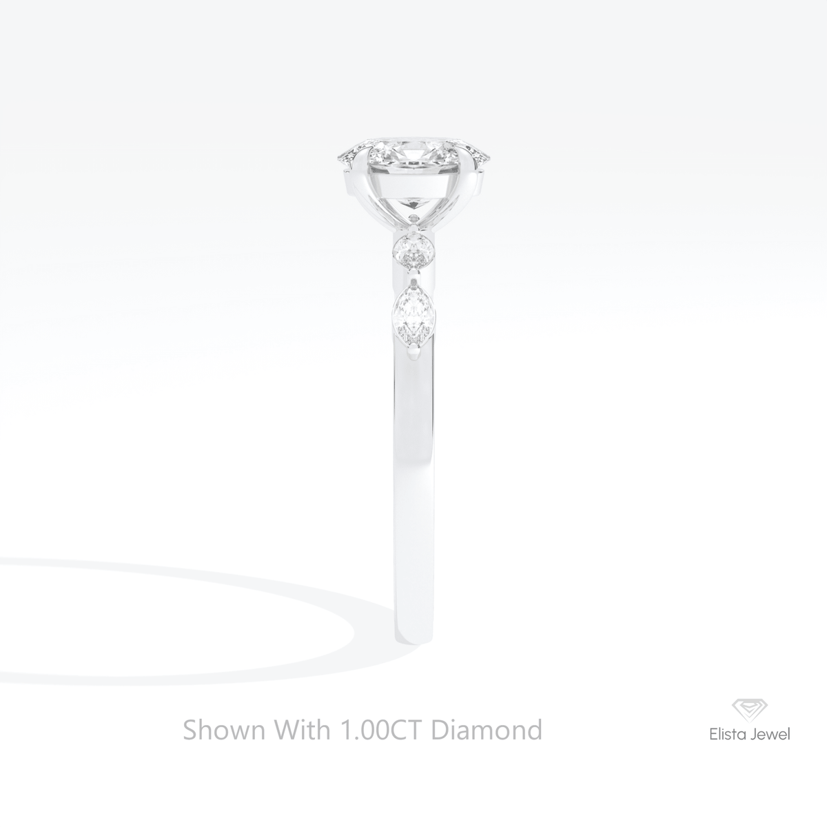 Oval Cut Accent Engagement Lab Grown Diamond Ring in 14K White Gold - Top View