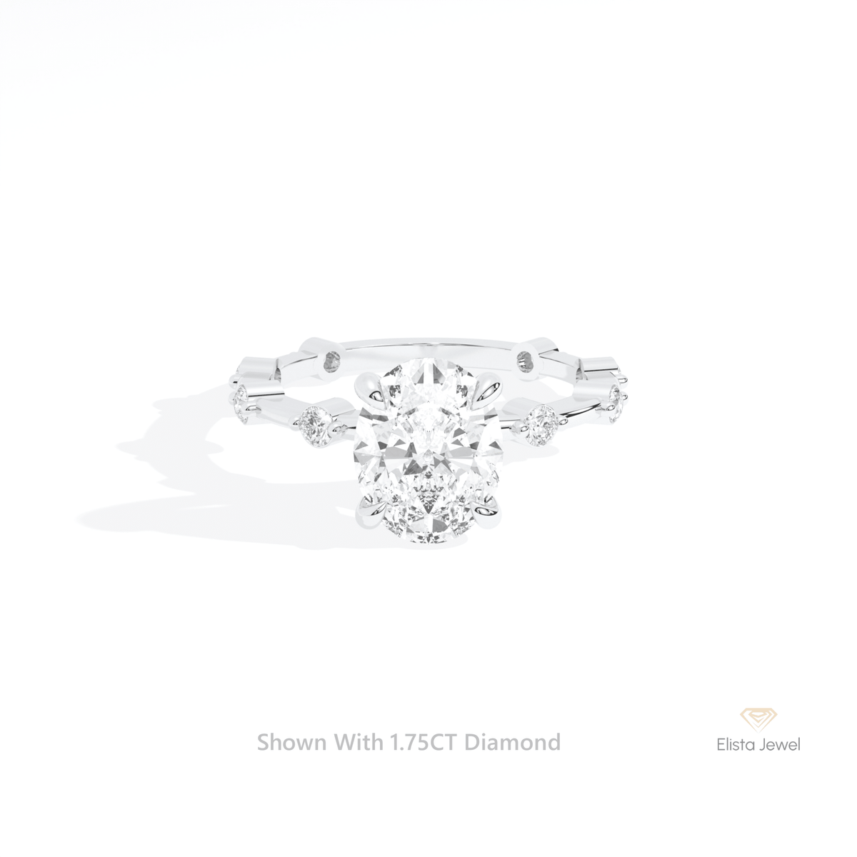 Oval Cut Accent Engagement Lab Grown Diamond Ring in 14K Yellow Gold - Detail View