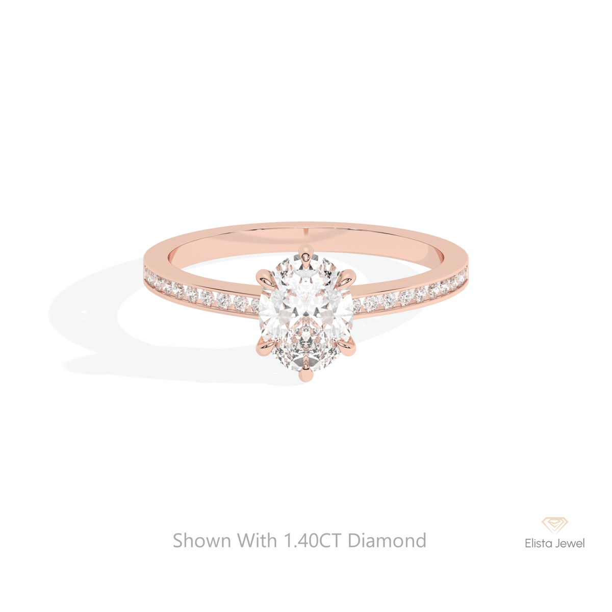 Oval Cut Accent Engagement Lab Grown Diamond Ring in 18K Rose Gold - Ring on Hand View