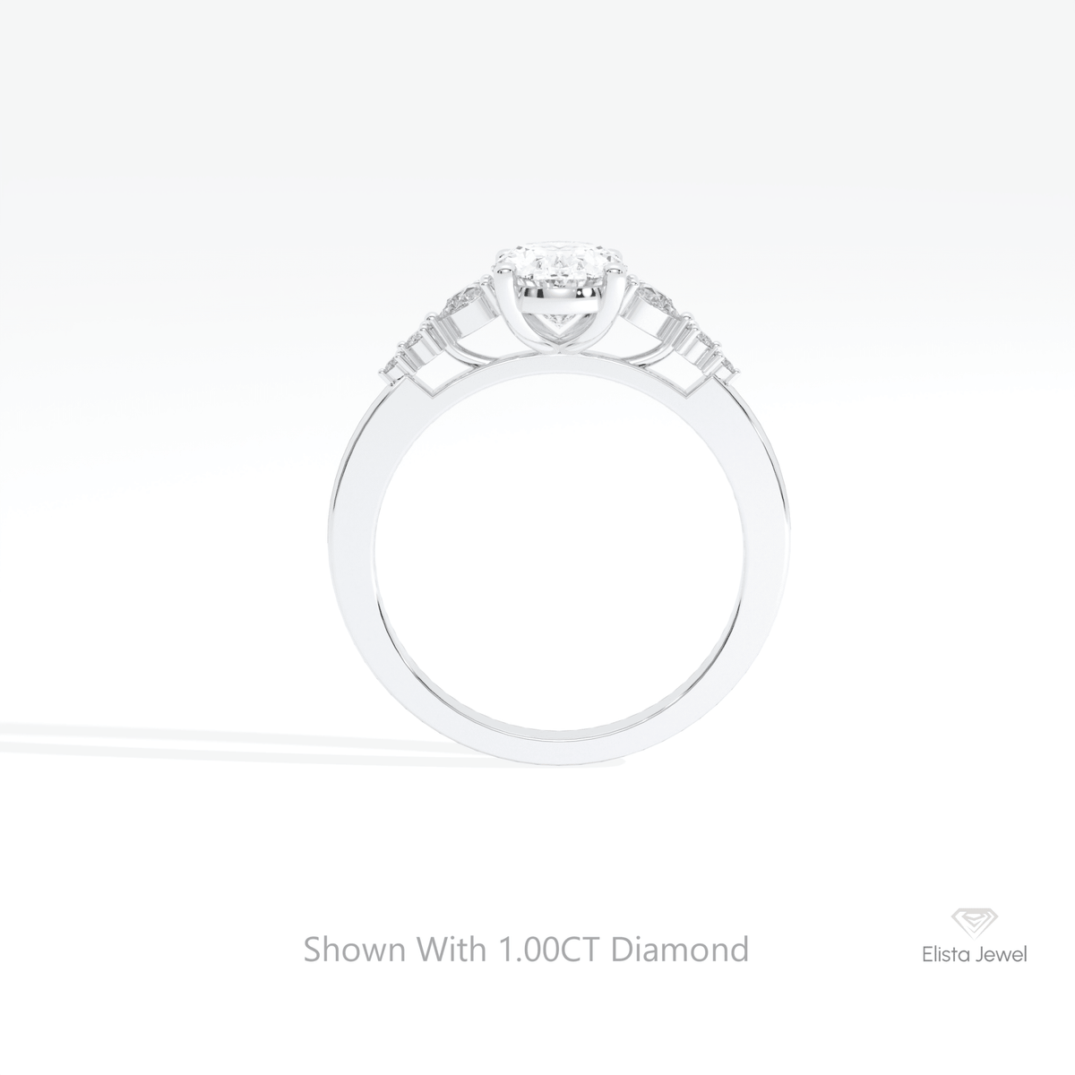 Oval Cut Accent Engagement Lab Grown Diamond Ring in 18K White Gold - Close-up View