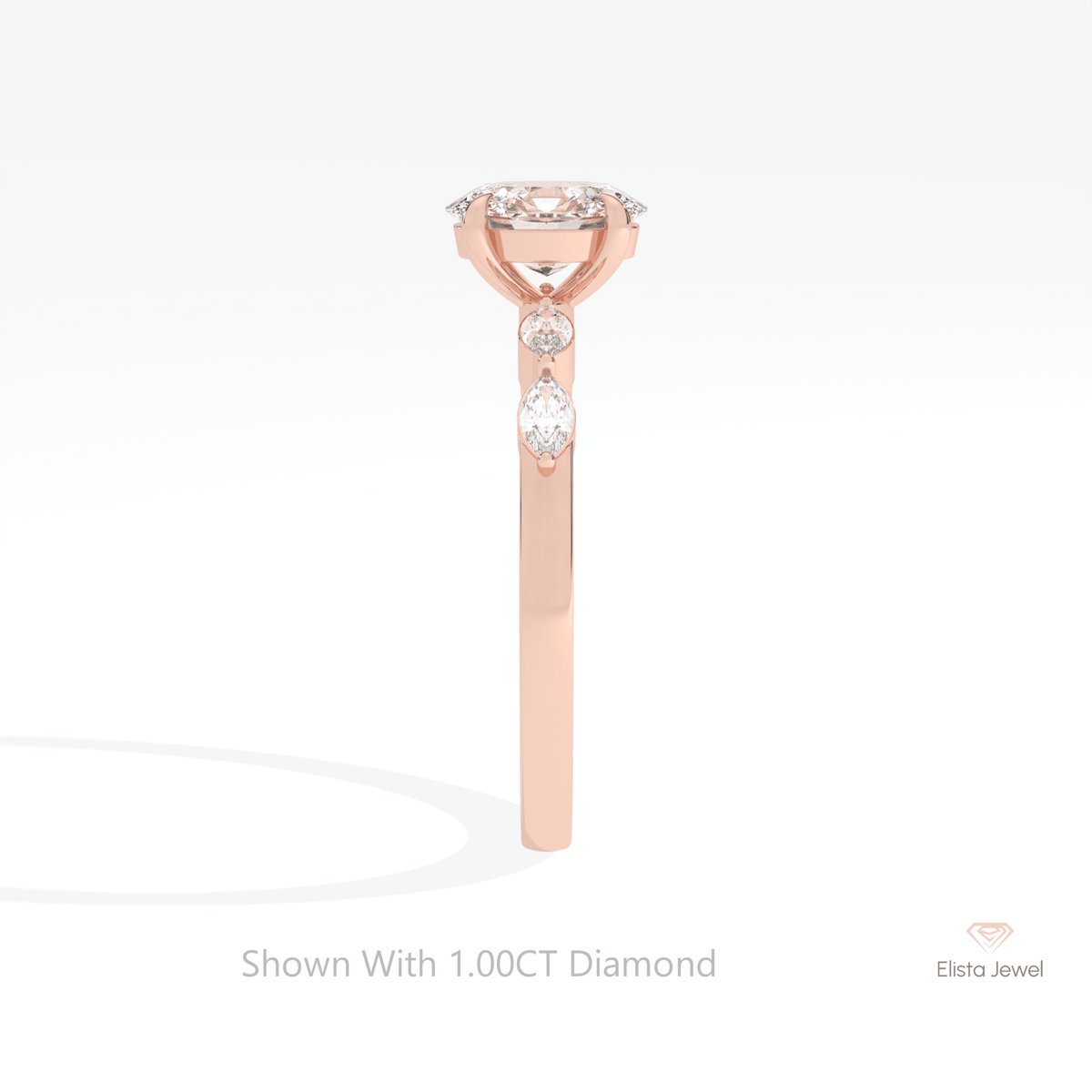 Oval Cut Accent Engagement Lab Grown Diamond Ring in 18K Yellow Gold - Perspective View